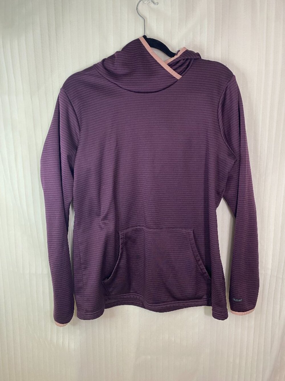Columbia Womens Purple Striped Hoodie Pullover Thumbhole Kangaroo Pocket Size M